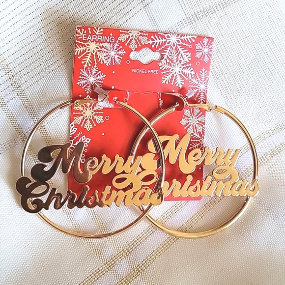 Merry Christmas Hoop Earrings - Picture 3 of 3